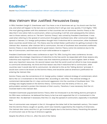Was Vietnam War Justified: Persuasive Essay