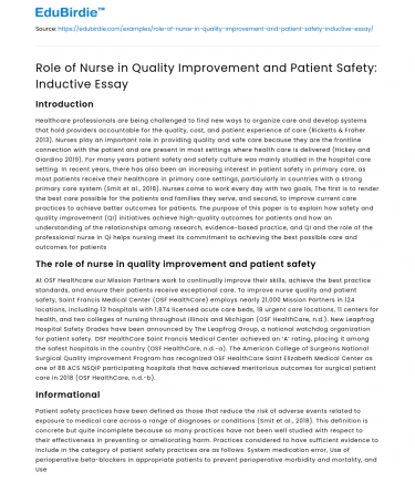 Patient Safety: Role of Nurse in Quality Improvement