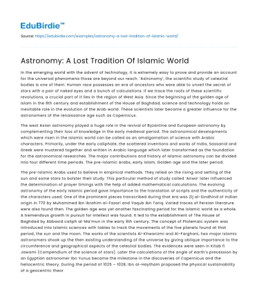 Astronomy: A Lost Tradition Of Islamic World