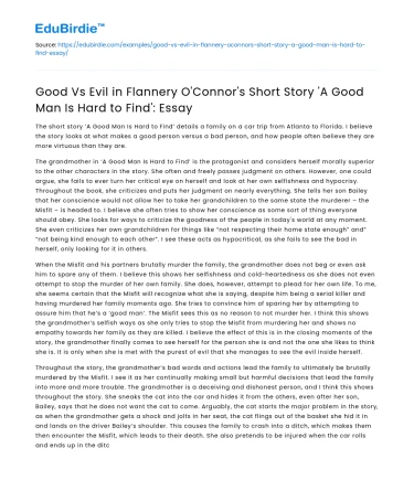 Good Vs Evil in Flannery O’Connor’s Short Story ‘A Good Man Is Hard to Find’: Essay