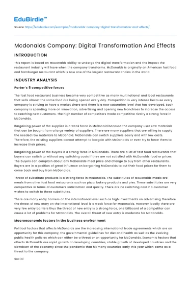 Mcdonalds Company: Digital Transformation And Effects