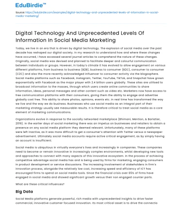 Digital Tech & Unprecedented Info in Social Media Marketing