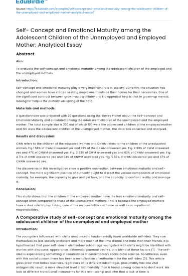 Adolescent Self-Concept and Emotional Maturity