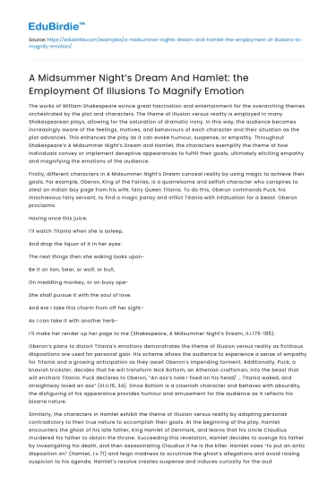 Illusions in A Midsummer Night’s Dream and Hamlet