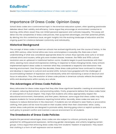 Importance Of Dress Code: Opinion Essay