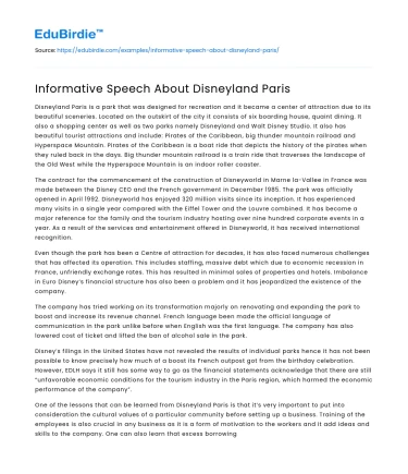 Informative Speech About Disneyland Paris