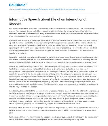 Informative Speech about Life of an International Student