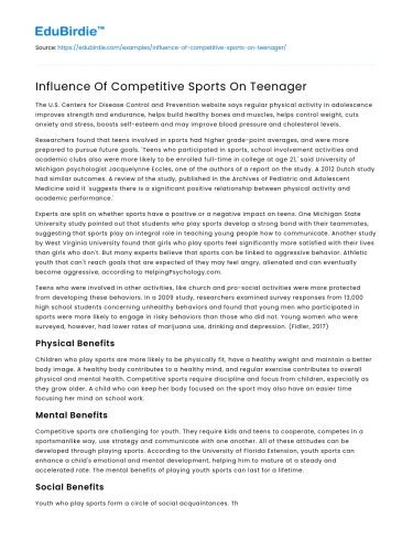 Influence Of Competitive Sports On Teenager