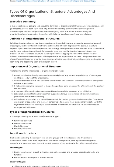 Types Of Organizational Structure: Advantages And Disadvantages