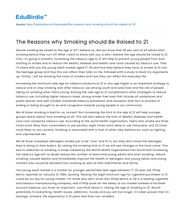 The Reasons why Smoking should Be Raised to 21