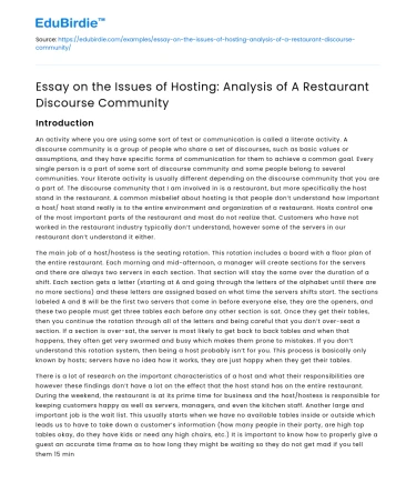 Analysis of Restaurant Discourse Community Issues