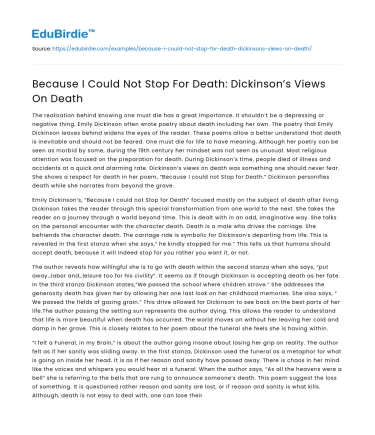 Because I Could Not Stop For Death: Dickinson’s Views On Death