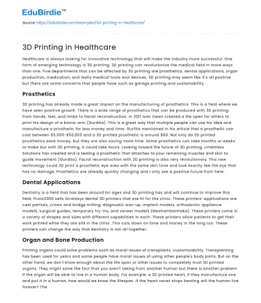 3D Printing in Healthcare