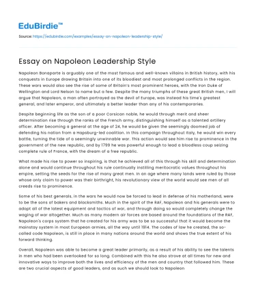 Essay on Napoleon Leadership Style