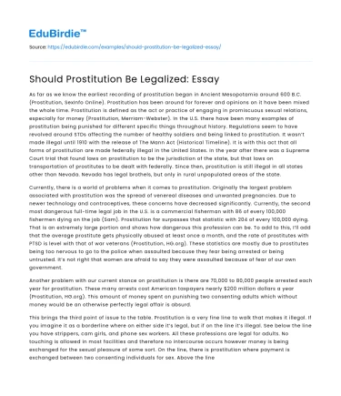 Should Prostitution Be Legalized: Essay