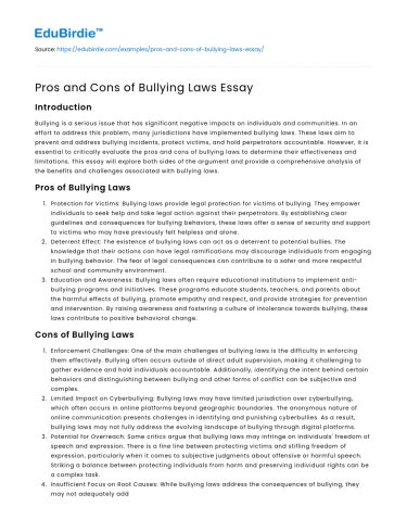 Pros and Cons of Bullying Laws Essay
