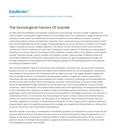 The Sociological Factors Of Suicide