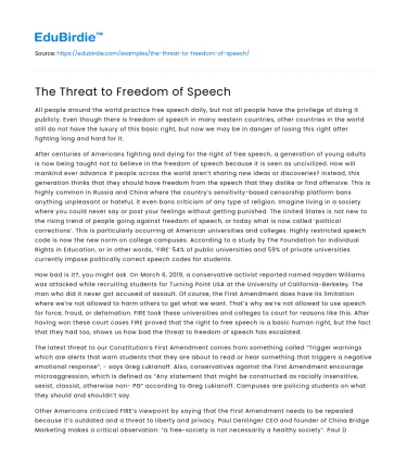 The Threat to Freedom of Speech