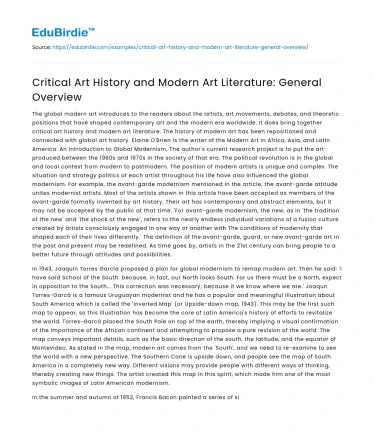 Critical Art History and Modern Art Literature: General Overview