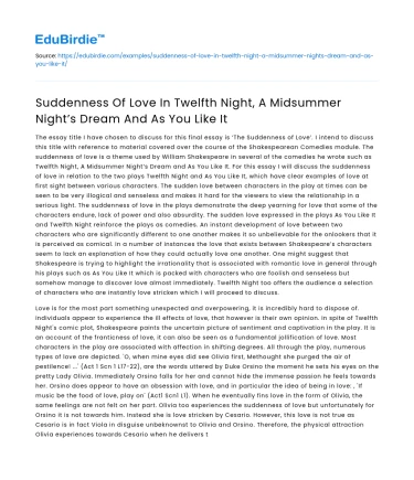 Comparing Love in Twelfth Night, Midsummer Night’s Dream, As You Like It