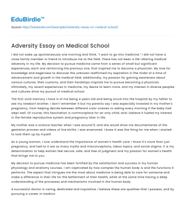 Adversity Essay on Medical School