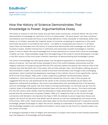 History of Science: Knowledge is Power