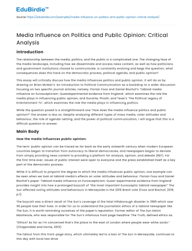 Media Influence on Politics and Public Opinion: Critical Analysis