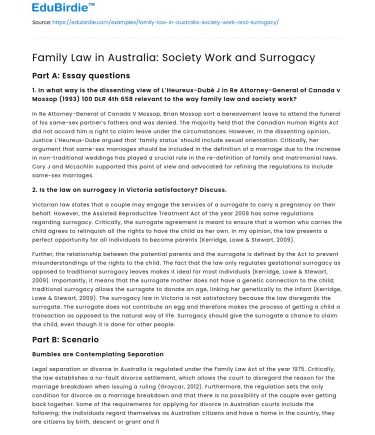 Family Law in Australia: Society Work and Surrogacy