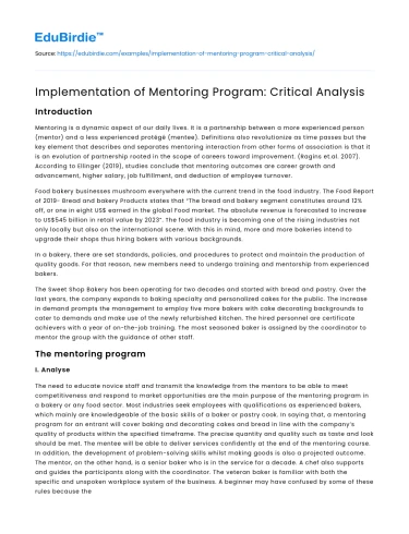 Implementation of Mentoring Program: Critical Analysis