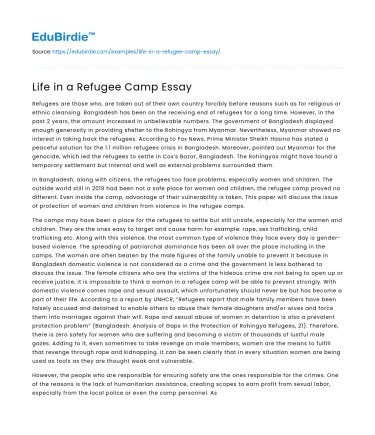 Life in a Refugee Camp Essay