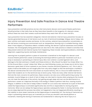 Injury Prevention And Safe Practice In Dance And Theatre Performers