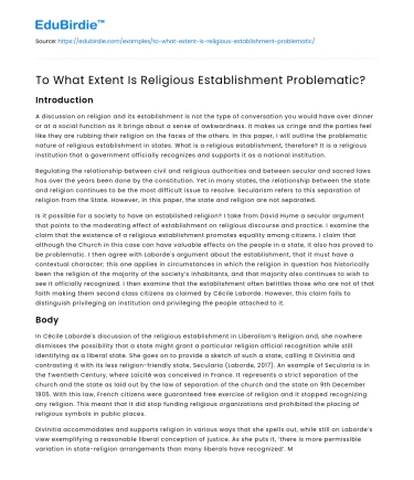 To What Extent Is Religious Establishment Problematic?