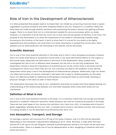 Role of Iron in the Development of Atherosclerosis