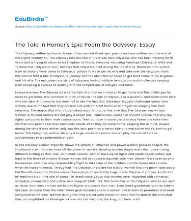 The Tale in Homer’s Epic Poem the Odyssey: Essay