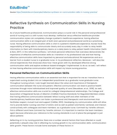 Reflective Synthesis on Communication Skills in Nursing Practice