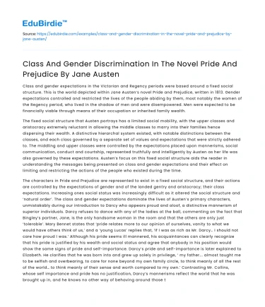 Gender and Class Discrimination in Pride and Prejudice