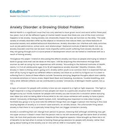 Anxiety Disorder: a Growing Global Problem