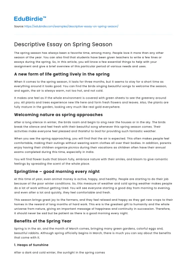 Descriptive Essay on Spring Season