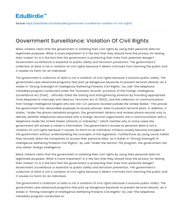 Government Surveillance: Violation Of Civil Rights
