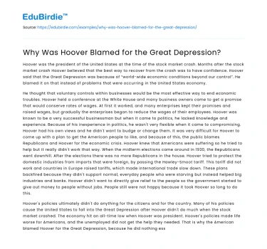Why Was Hoover Blamed for the Great Depression?