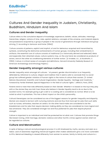 Gender Inequality in World Religions: A Comparative Study