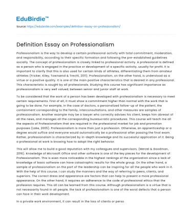 Definition Essay on Professionalism