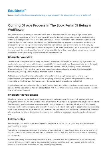 Coming Of Age Process In The Book Perks Of Being A Wallflower