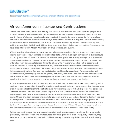 African American Influence And Contributions
