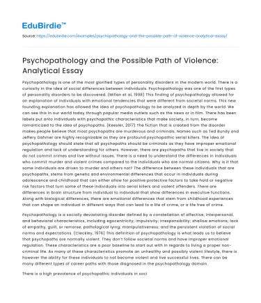Psychopathology and the Possible Path of Violence: Analytical Essay