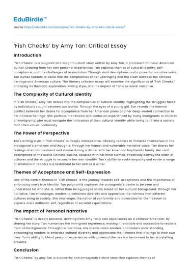 ‘Fish Cheeks’ by Amy Tan: Critical Essay