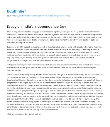 Essay on India’s Independence Day