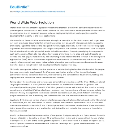 World Wide Web Evolution