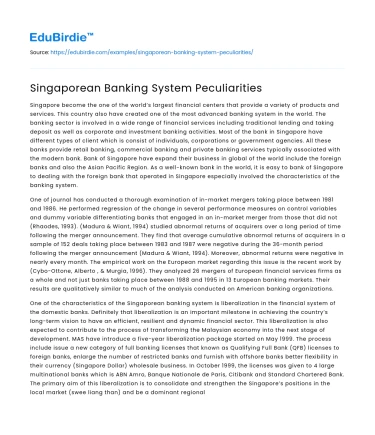 Singaporean Banking System Peculiarities