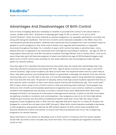 Advantages And Disadvantages Of Birth Control